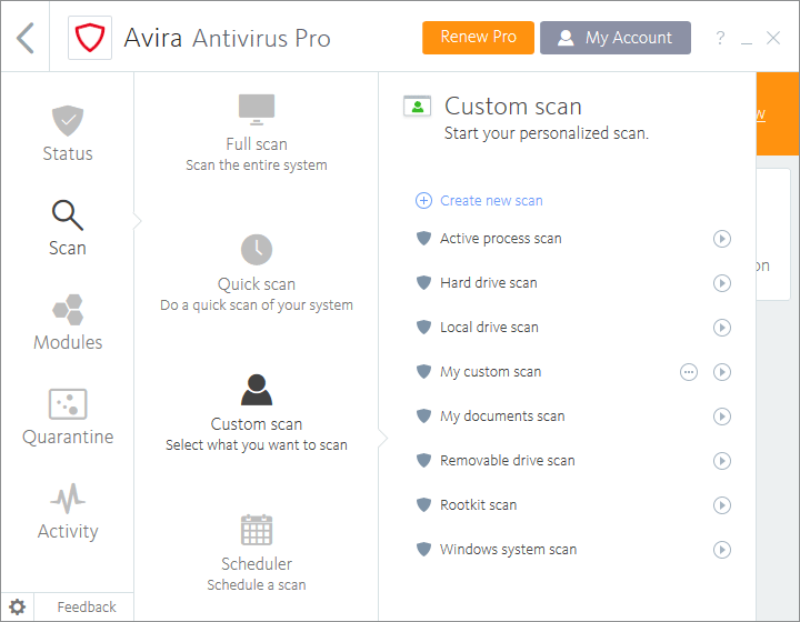 Avira Custom Scan