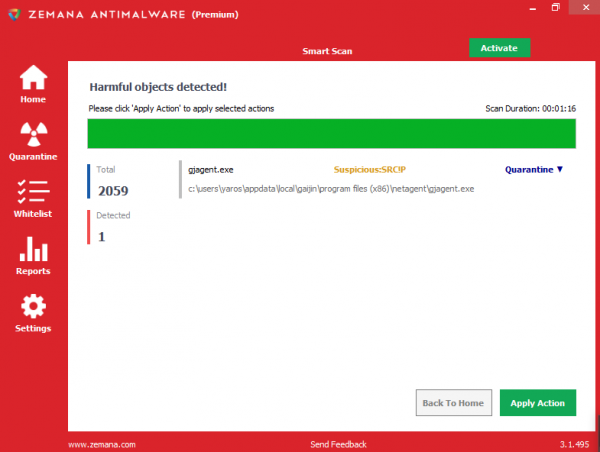 Zemana AntiMalware scanning