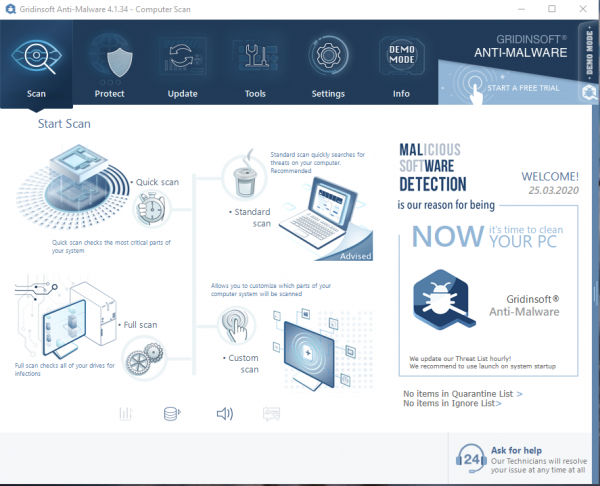 GridinSoft Anti-Malware 4 Scan Tab