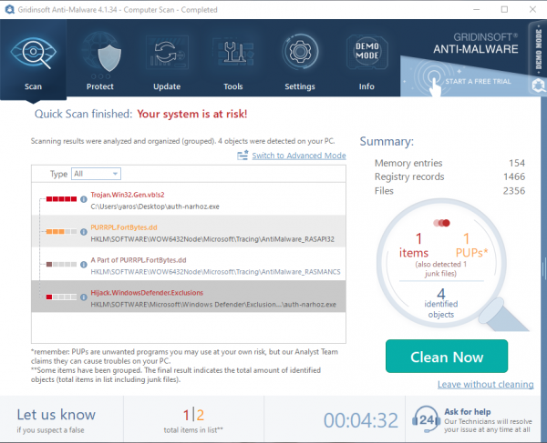 GridinSoft Anti-Malware Detected