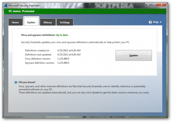 microsoft security essentials failing to update