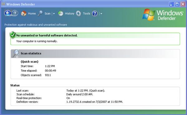 windows defender scan time