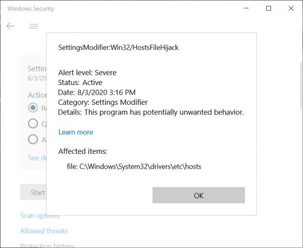 Windows considers hosts as malicious