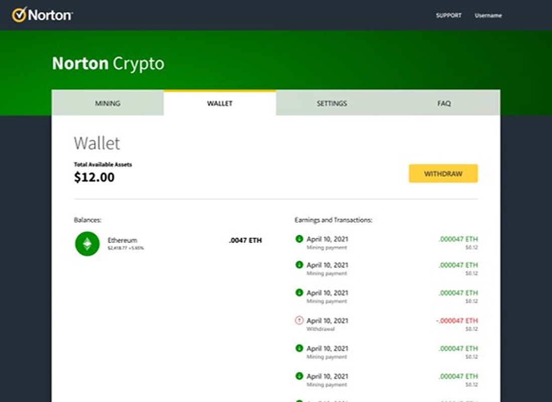 miner for cryptocurrency in Norton 360