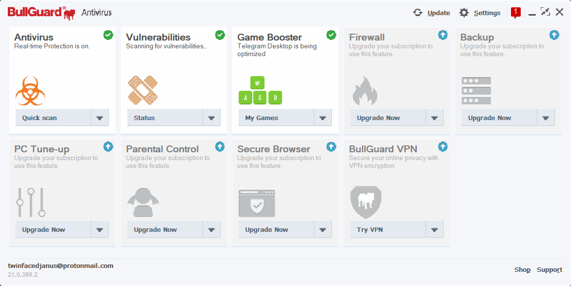 BullGuard antivirus interface