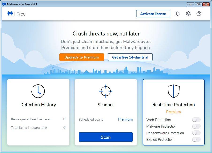 Malwarebytes interface